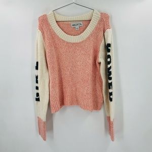 Wildfox Girl Power Knit Sweater Round Neck Cotton Blend Pink Size Large